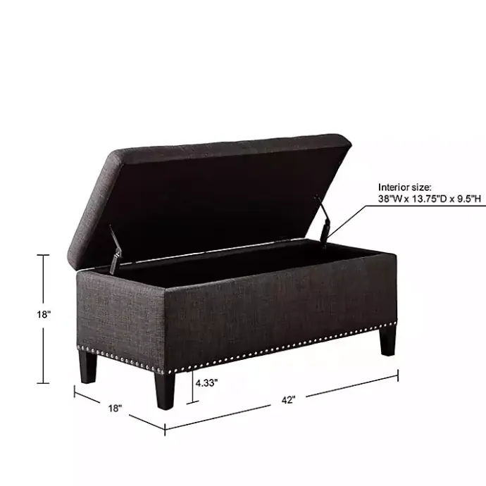 Kirklands Home Linen Button Tufted Storage Bench Black