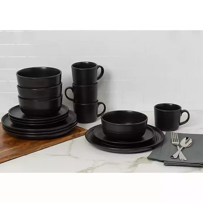 Clearance Kirklands Home Matte Double Line 16-pc. Dinnerware Set Black