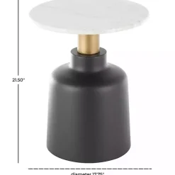 New Kirklands Home Black Metal & Marble Pedestal Accent Table White