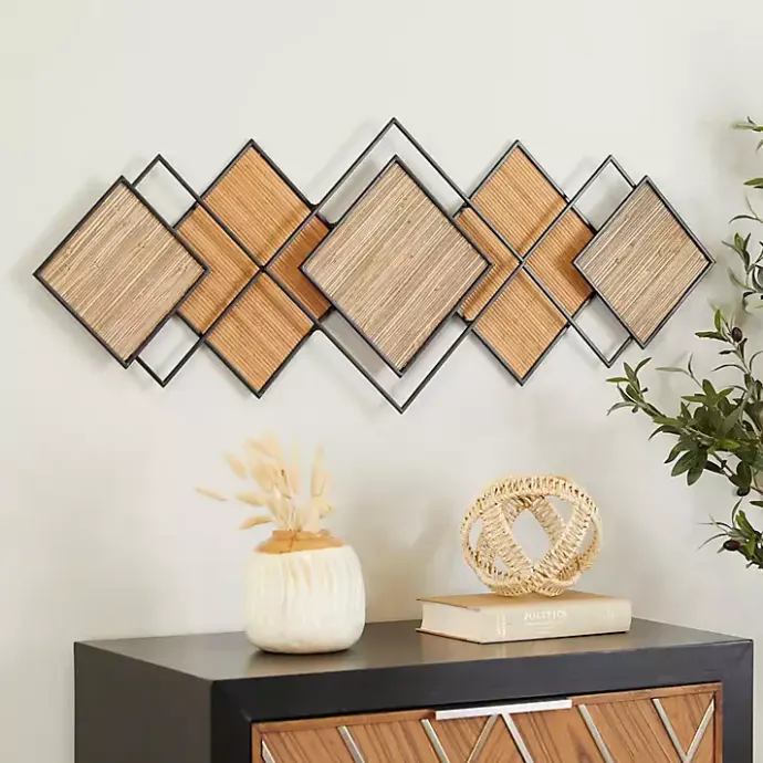 Discount Kirklands Home Black Metal and Bamboo Diamond Wall Plaque