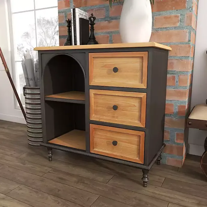 Kirklands Home Black Metal and Brown Wood Storage Cabinet