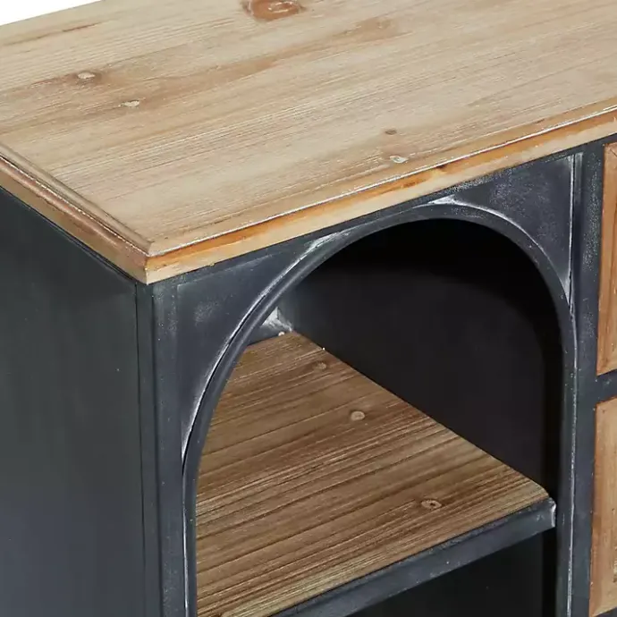 Kirklands Home Black Metal and Brown Wood Storage Cabinet