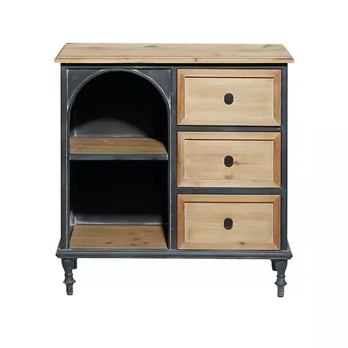 Kirklands Home Black Metal and Brown Wood Storage Cabinet