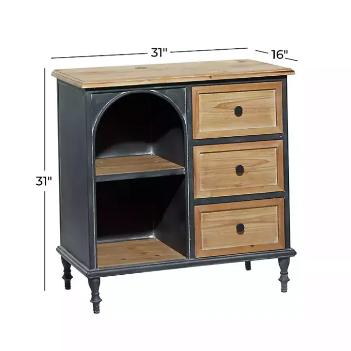 Kirklands Home Black Metal and Brown Wood Storage Cabinet