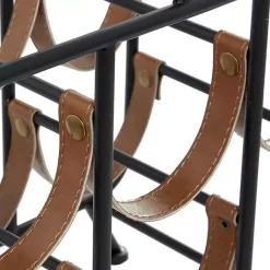 Hot Kirklands Home Black Metal and Faux Leather Wine Rack