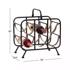 Hot Kirklands Home Black Metal and Faux Leather Wine Rack