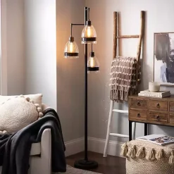 Clearance Kirklands Home Black Metal and Glass Globe 3-Arm Floor Lamp Clear