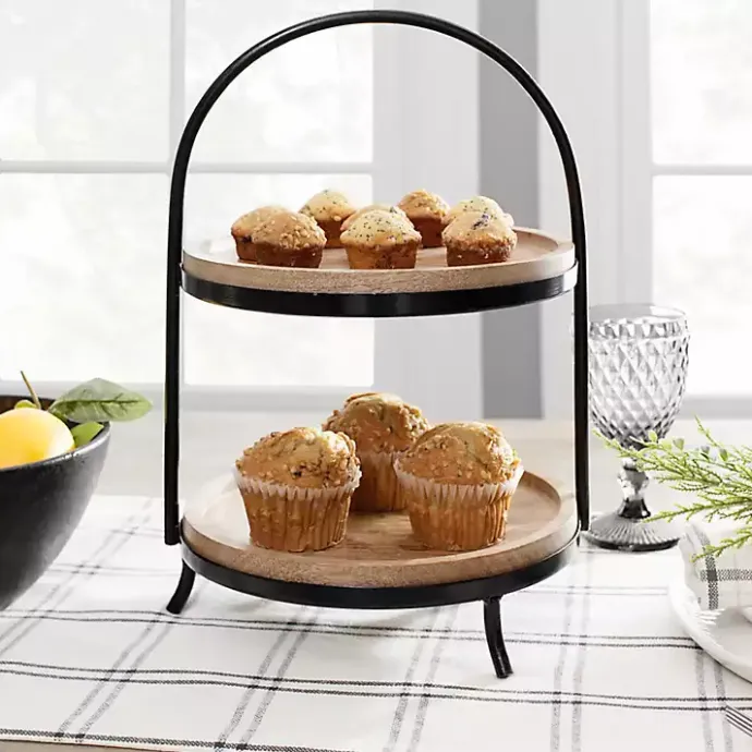 Clearance Kirklands Home Black Metal and Natural Wood 2-Tier Server