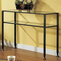 Kirklands Home Metal and Tempered Glass Console Table Black