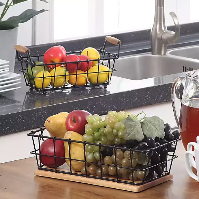 New Kirklands Home Black Metal and Wood Stackable Kitchen Baskets
