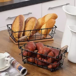 New Kirklands Home Black Metal and Wood Stackable Kitchen Baskets