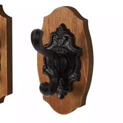 Kirklands Home Black Metal and Wood Wall Hooks, Set of 3