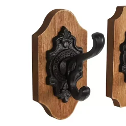 Kirklands Home Black Metal and Wood Wall Hooks, Set of 3