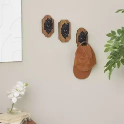 Kirklands Home Black Metal and Wood Wall Hooks, Set of 3