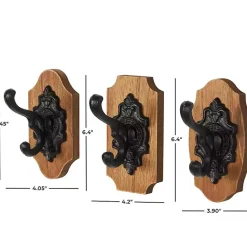 Kirklands Home Black Metal and Wood Wall Hooks, Set of 3