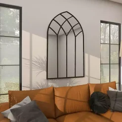 Online Kirklands Home Black Metal Arch Framed Mirror