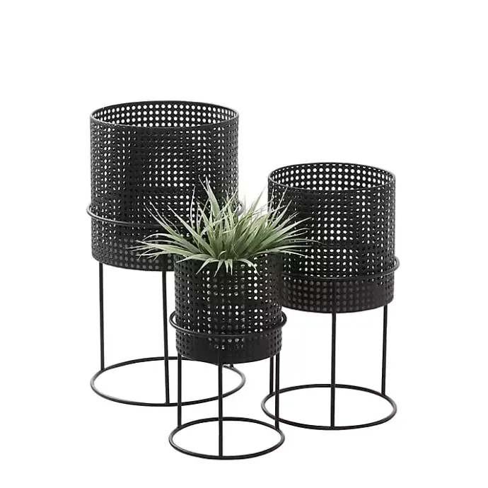 Hot Kirklands Home Metal Basket Weave Planters, Set of 3 Black