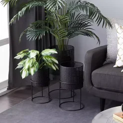 Hot Kirklands Home Metal Basket Weave Planters, Set of 3 Black