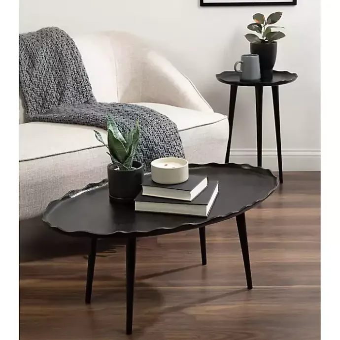 Kirklands Home Metal Deckled Edge Round Side Table Black