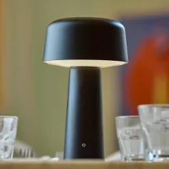 New Kirklands Home Metal Dome Frosted Light Cordless Table Lamp Black