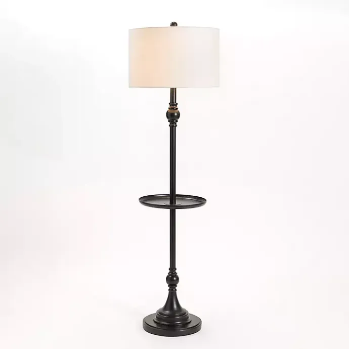 Best Kirklands Home Black Metal Floor Lamp with Round Tray White