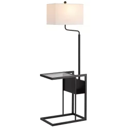 Clearance Kirklands Home Black Metal Floor Lamp with Glass Tabletop White