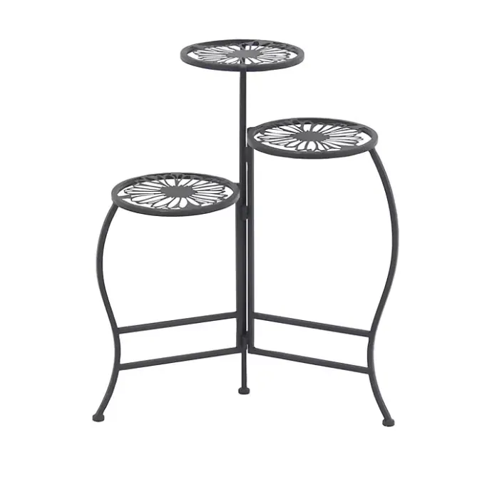 Sale Kirklands Home Metal Floral 3-Tier Plant Stand Black