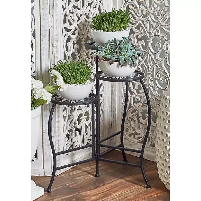 Sale Kirklands Home Metal Floral 3-Tier Plant Stand Black