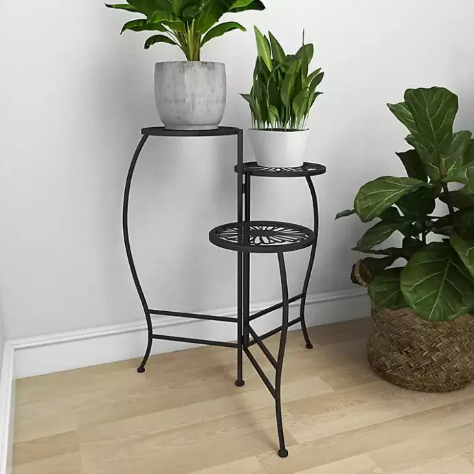 Sale Kirklands Home Metal Floral 3-Tier Plant Stand Black