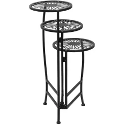 Sale Kirklands Home Metal Floral 3-Tier Plant Stand Black