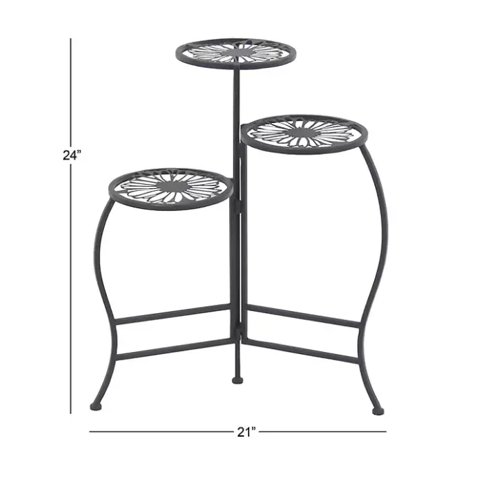 Sale Kirklands Home Metal Floral 3-Tier Plant Stand Black