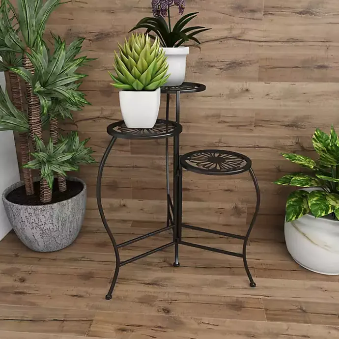 Sale Kirklands Home Metal Floral 3-Tier Plant Stand Black