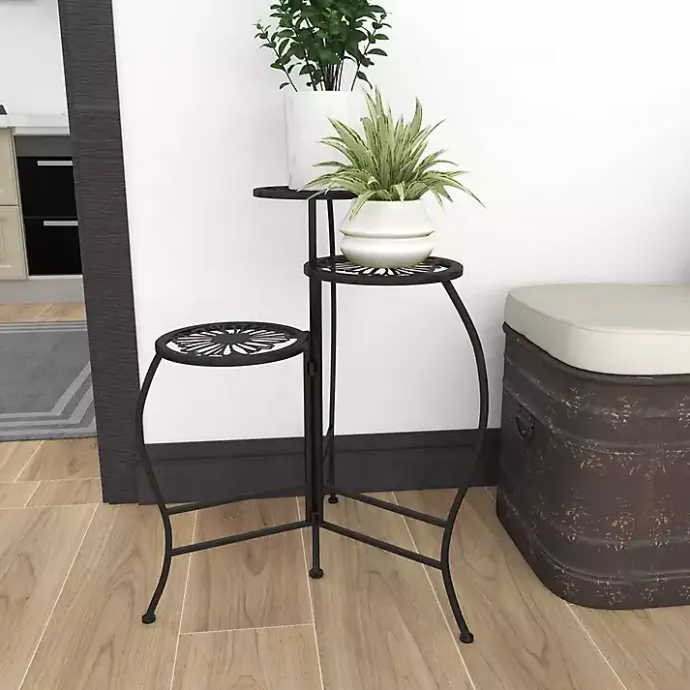 Sale Kirklands Home Metal Floral 3-Tier Plant Stand Black