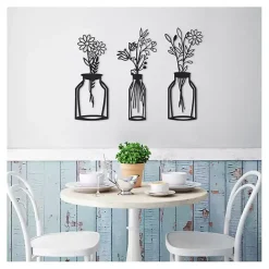 Hot Kirklands Home Metal Floral Vase Wall Plaques, Set of 3 Black
