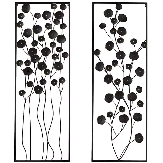 Outlet Kirklands Home Metal Floral Wall Plaques, Set of 2 Black