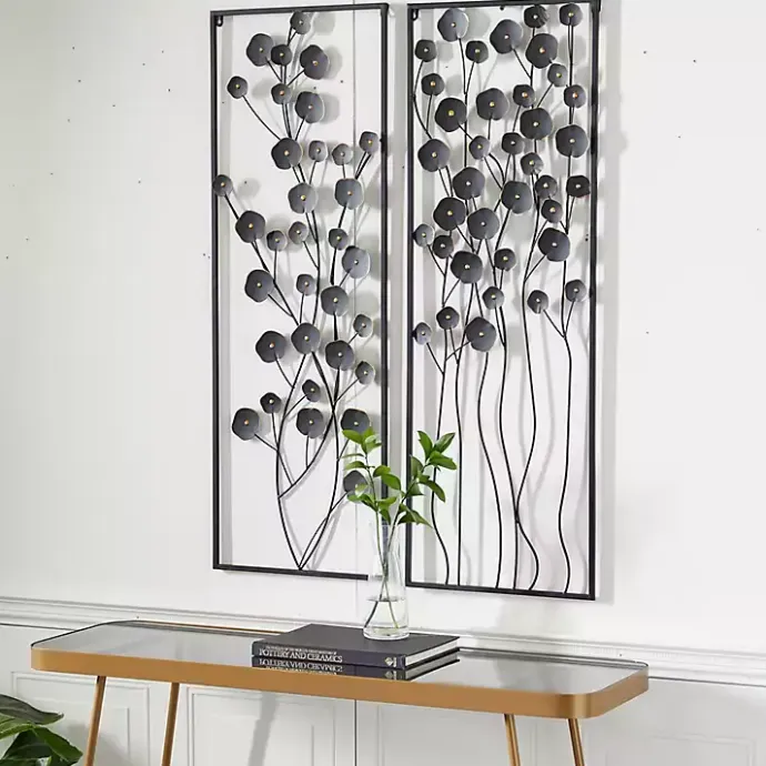 Outlet Kirklands Home Metal Floral Wall Plaques, Set of 2 Black