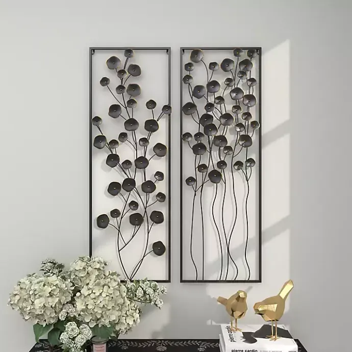 Outlet Kirklands Home Metal Floral Wall Plaques, Set of 2 Black
