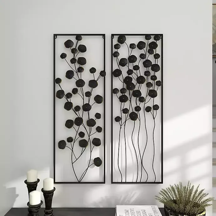 Outlet Kirklands Home Metal Floral Wall Plaques, Set of 2 Black