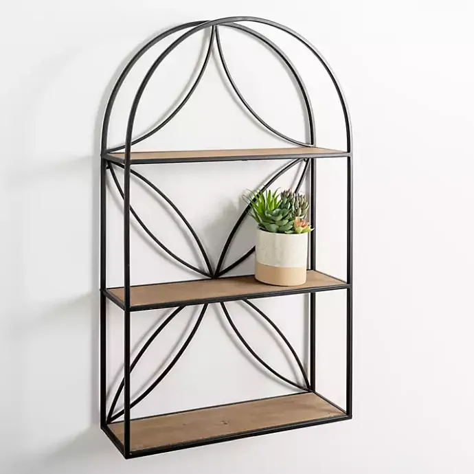 Online Kirklands Home Black Metal Flower Frame 3-Tier Wall Shelf