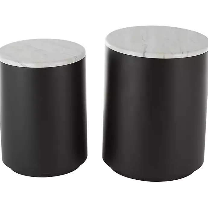 New Kirklands Home Black Metal Marble Nesting Accent Tables, Set of 2 White