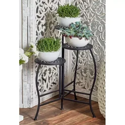 Discount Kirklands Home Metal Medallion 3-Tier Folding Plant Stand Black