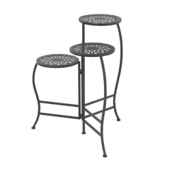 Discount Kirklands Home Metal Medallion 3-Tier Folding Plant Stand Black