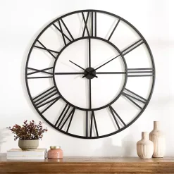 New Kirklands Home Black Metal Open Face Aiden Wall Clock
