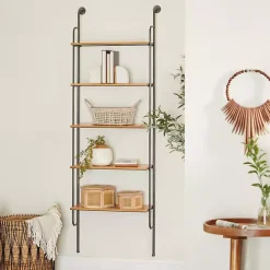 Outlet Kirklands Home Black Metal Pipe Frame Brown Wood Wall Shelf