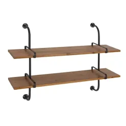 Online Kirklands Home Black Metal Pipe Two-Tier Wall Mounted Shelf