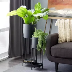 Best Kirklands Home Metal Plant Stands with Shelves, Set of 2 Black