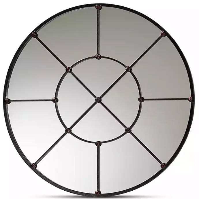 Hot Kirklands Home Metal Round Geometric Pane Wall Mirror Black