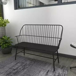 New Kirklands Home Metal Slatted Back Outdoor Bench Black