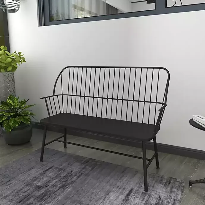 New Kirklands Home Metal Slatted Back Outdoor Bench Black