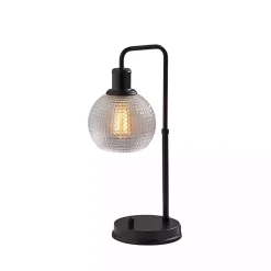 Online Kirklands Home Black Metal Table Lamp with Textured Glass Shade Clear